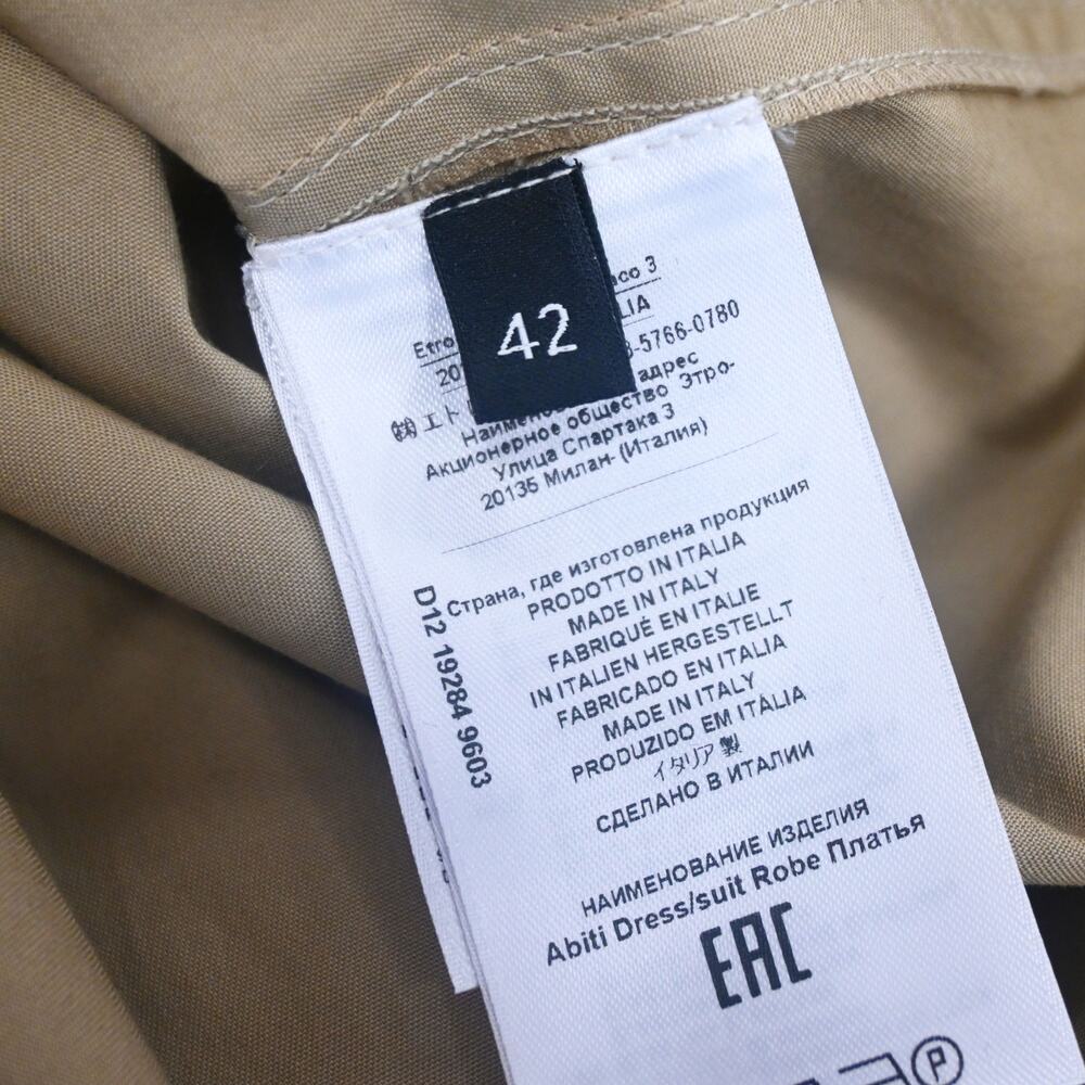 Etro Milano Embroidered Neck Tan Cotton Blend Tunic Dress Size 42 Approx US 6 - Picture 12 of 13